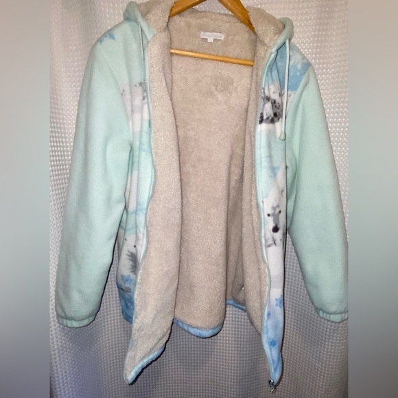 Women’s Vintage hooded full zip mint and blue fleece Jacket with polar bears S/M - Picture 4 of 15